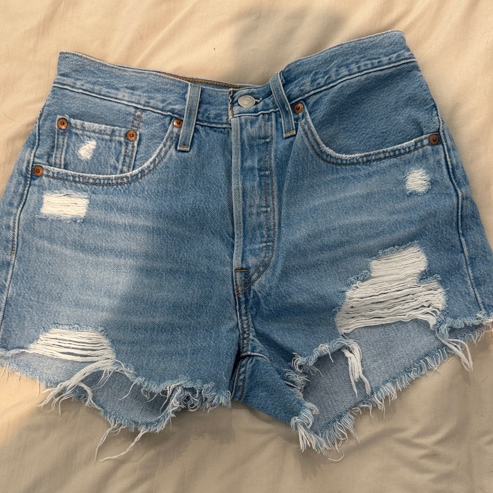 Levi's 501 Light Blue Distressed Denim Cutoff Shorts